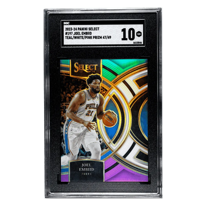 Joel Embiid SGC 10 2023-24 Panini Select Teal/White/Pink Prizm 47/49 Card #197