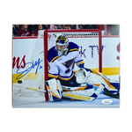 
Joel Hofer St Louis Blues Autographed Away Jersey 8x10 Photo - JSA COA — Front