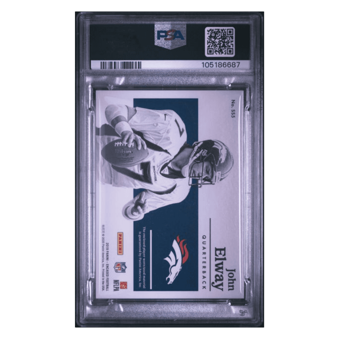 John Elway PSA 8 2019 Panini Encased Substantial Swatches #d/ 50 Card #SS5
