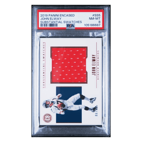 John Elway PSA 8 2019 Panini Encased Substantial Swatches #d/ 50 Card #SS5