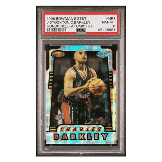 John Stockton & Charles Barkley PSA 8 1996 Bowman's Best Honor Roll - Atomic Refractor Card #HR1