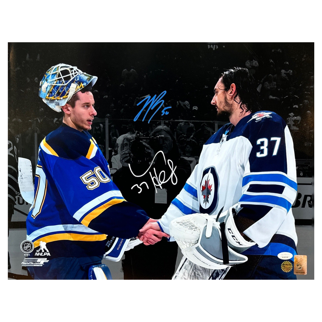 Jordan Binnington and Connor Hellebuyck St Louis Blues Dual Autographed 16x20 - JSA & Fan Cave COA