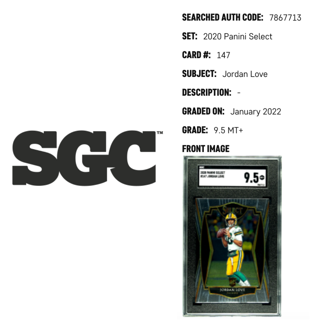 Jordan Love SGC 9.5 MINT 2020 Panini Select Rookie RC Card