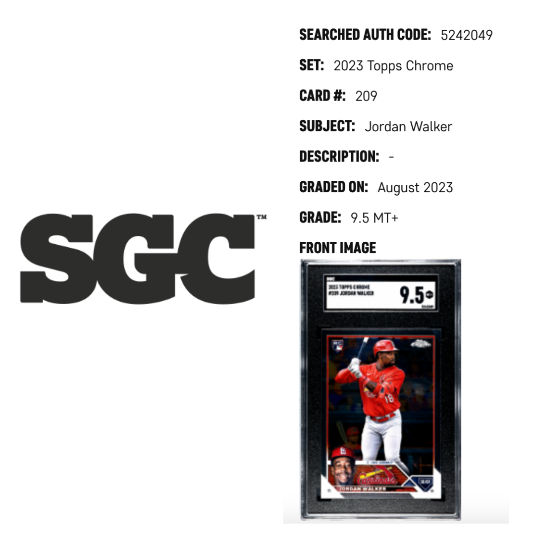 Jordan Walker SGC 9.5 MINT 2023 Topps Chrome Rookie RC Card