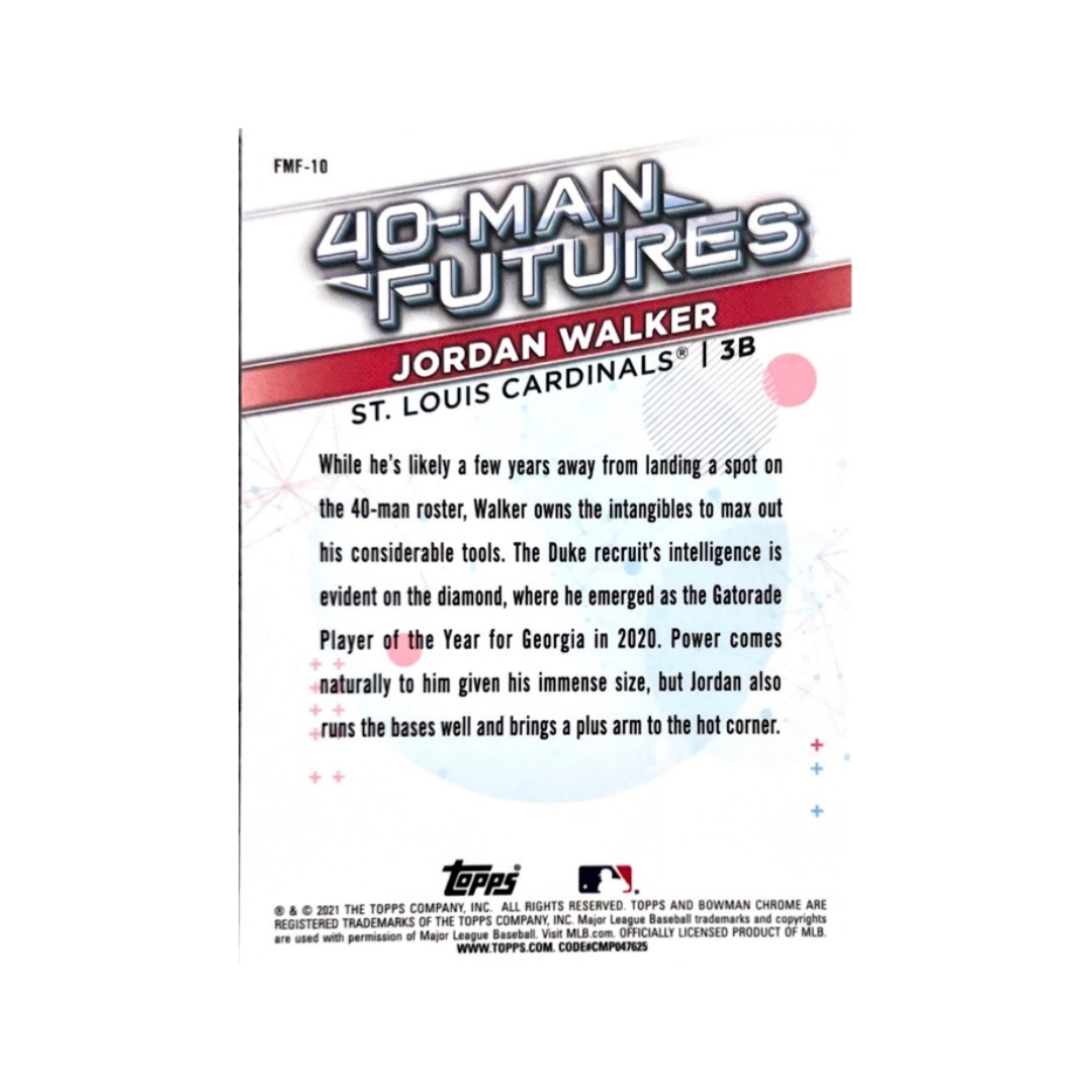 Jordan Walker St Louis Cardinals 2021 Bowman Chrome 40-Man Futures Rookie Card #FMF-10