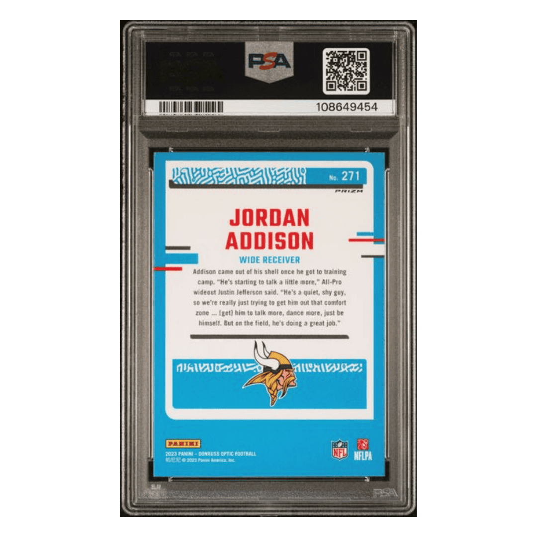 Jordan Addison PSA 10 2023 Panini Donruss Optic Mojo Red Rated Rookie Card #271