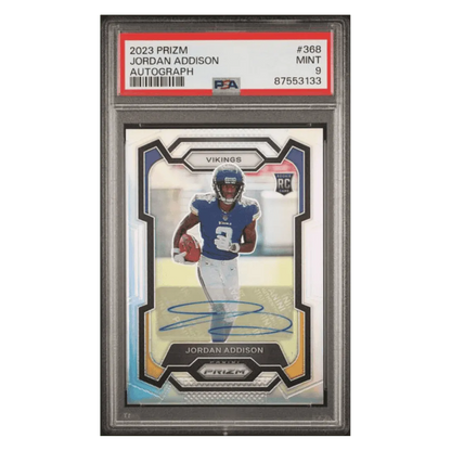 Jordan Addison PSA 9 2023 Panini Prizm Autograph Rookie RC Card #368