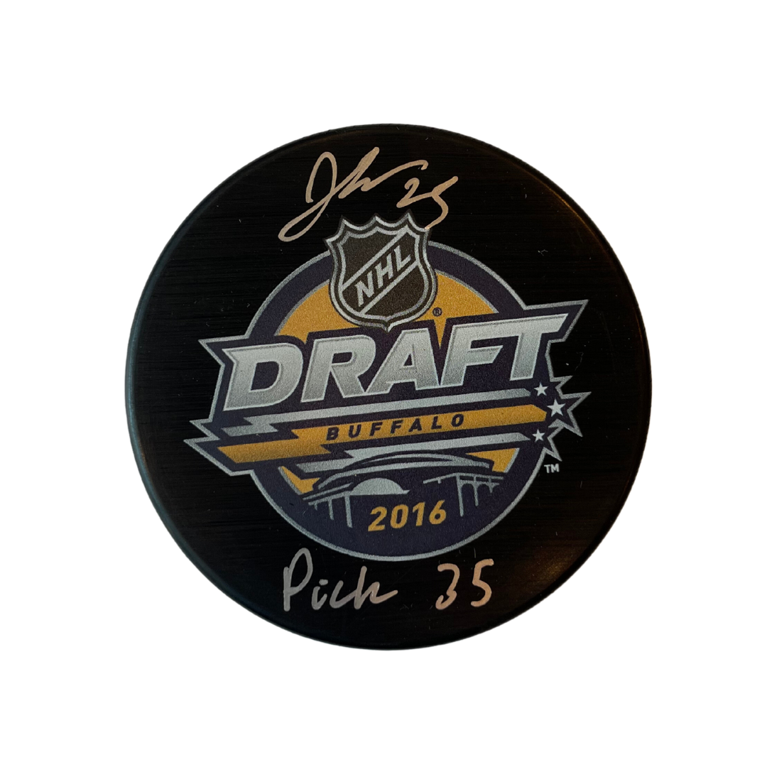 Jordan Kyrou St Louis Blues Autographed 2016 NHL Draft Puck with Inscription - JSA COA