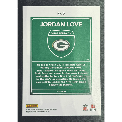 Jordan Love 2024 Panini Donruss Optic Downtown Card #5