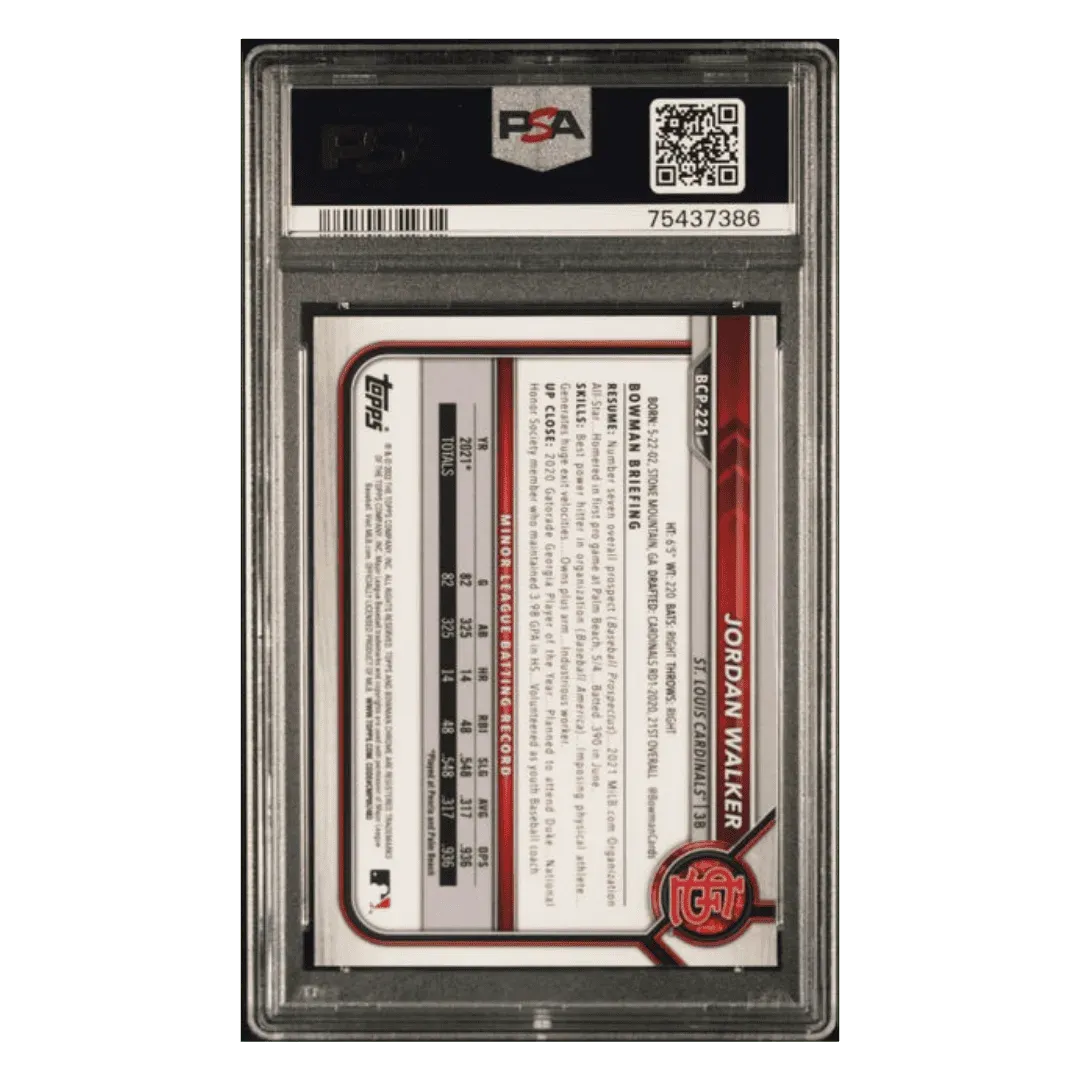 Jordan Walker PSA 10 2022 Bowman Chrome Sapphire Edition Prospects Card #BCP221