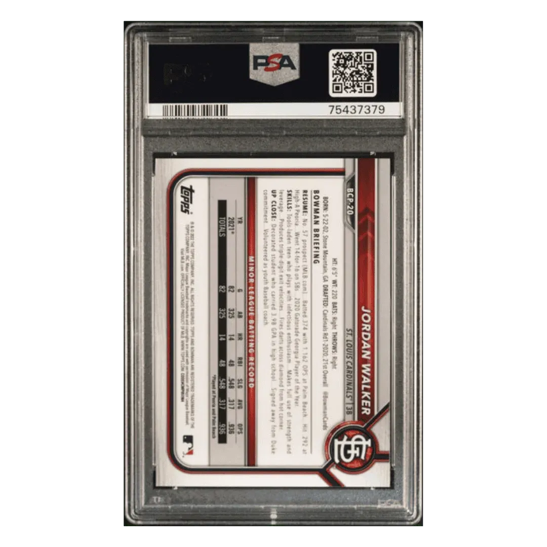 Jordan Walker PSA 10 2022 Bowman Sapphire Edition Chrome Prospects Card #BCP20