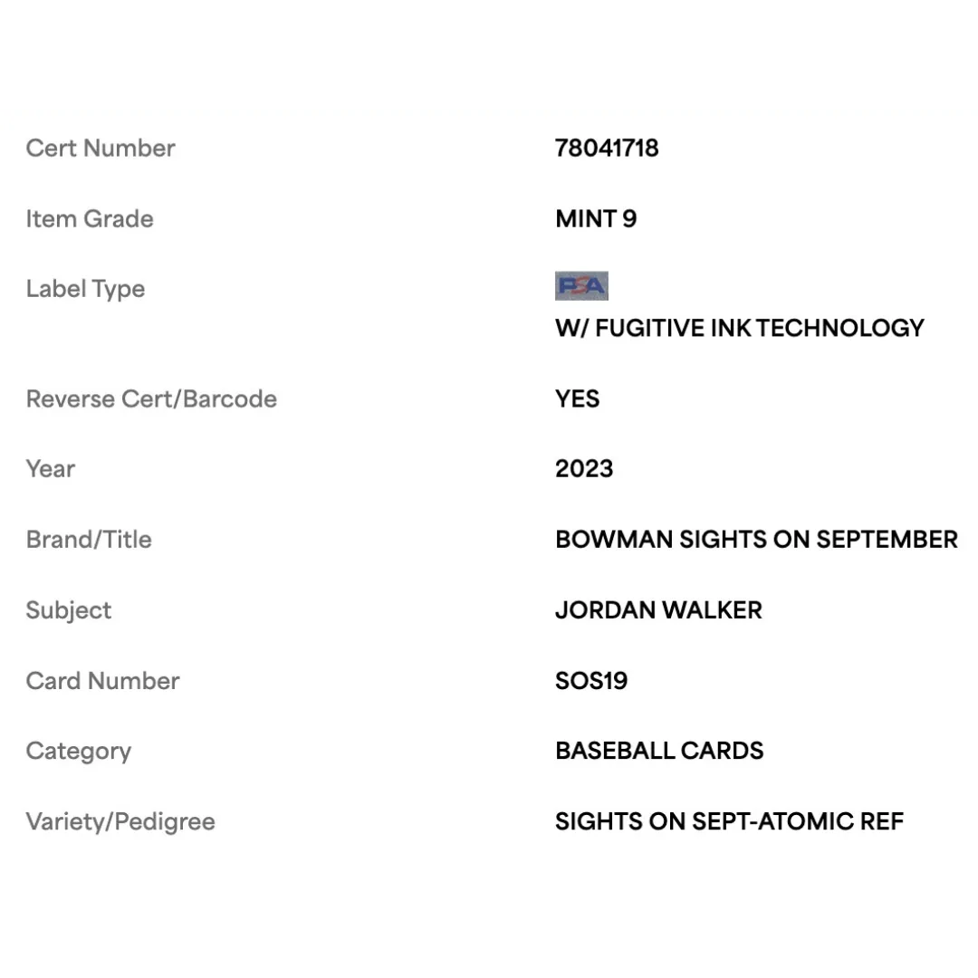 Jordan Walker PSA 9 2023 Bowman Sights on September Atomic Refractor #d/ 150 Card #SOS19