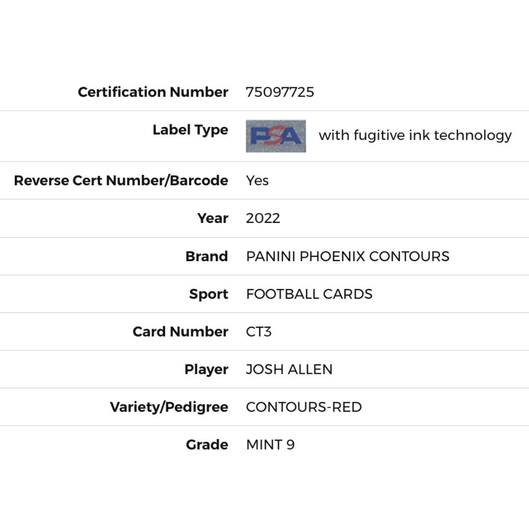 Josh Allen PSA 9 2022 Panini Phoenix Contours Red #d/199 Card #CT3