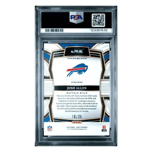 Josh Allen PSA 9 2023 Panini Select Phenomenon Tie Dye Prizm #d/ 25 Card #PHJAL