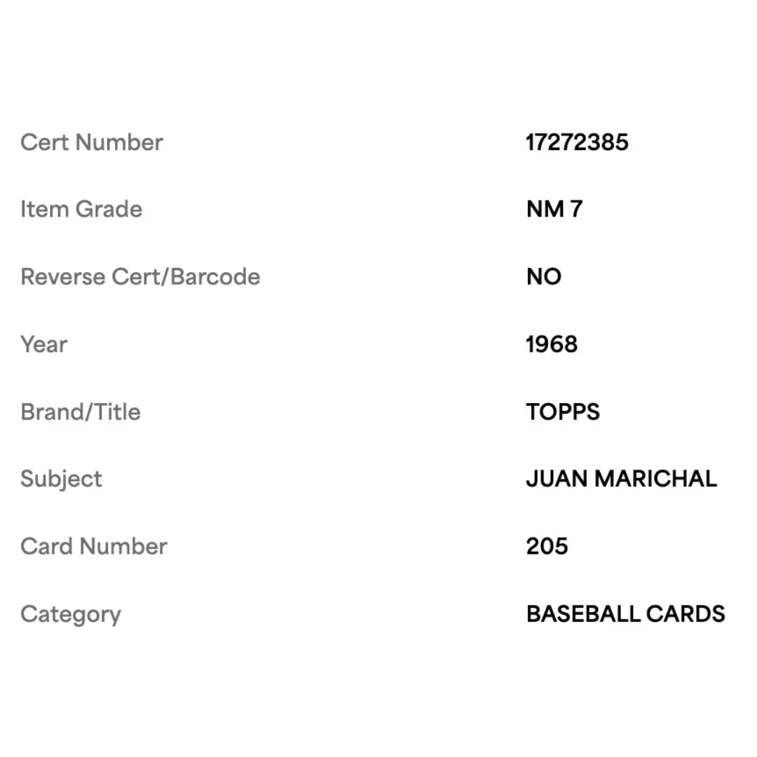 Juan Marichal PSA 7 1968 Topps Card #205