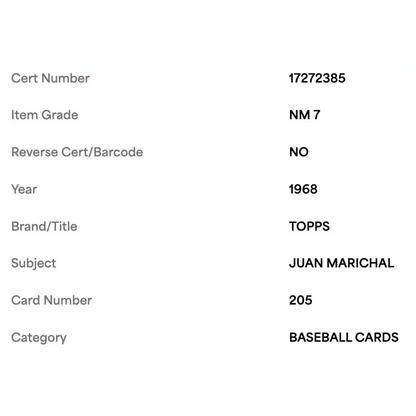 Juan Marichal PSA 7 1968 Topps Card #205