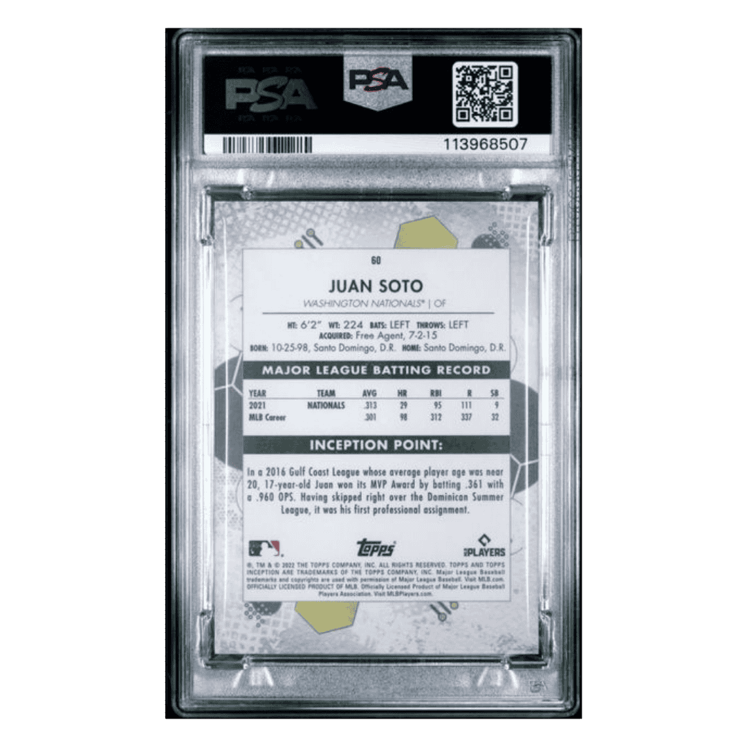 Juan Soto PSA 10 2022 Topps Inception Magenta #d/99 Card #60
