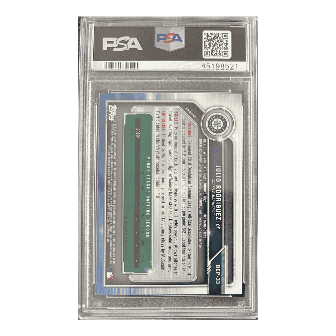 Julio Rodriguez PSA 10 2019 Bowman Mega Box Chrome Card #33