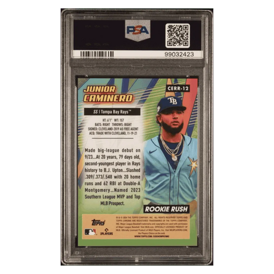 Junior Caminero PSA 10 2024 Topps Chrome All Etch Rookie Rush Orange Refractor #d/ 25 Card #12