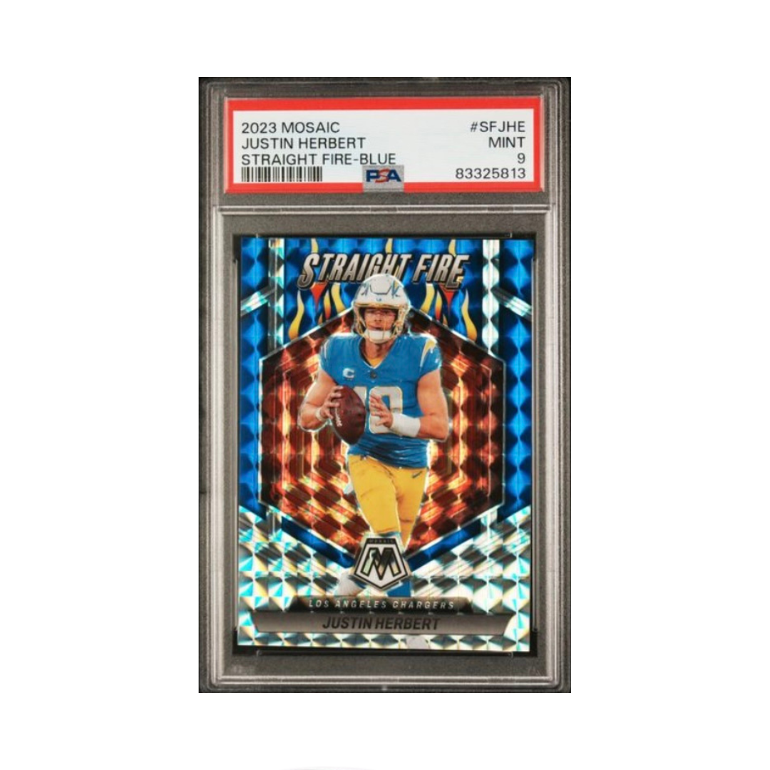 Justin Herbert PSA 9 2023 Mosaic Blue Straight Fire #D 08/99 #SF-JHE