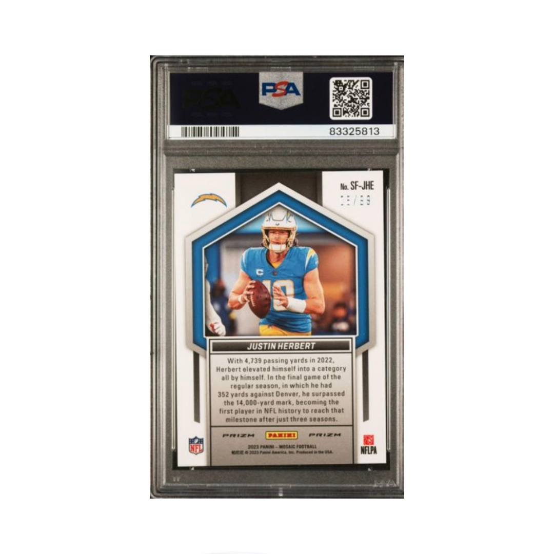 Justin Herbert PSA 9 2023 Mosaic Blue Straight Fire #D 08/99 #SF-JHE