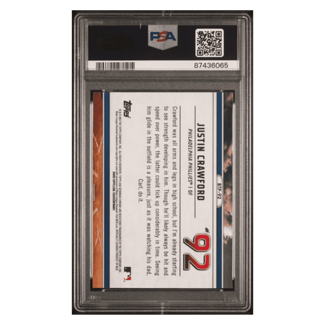 Justin Crawford PSA 10 2023 Bowman Chrome Scouts Top 100 Card #BTP92