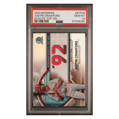 Justin Crawford PSA 10 2023 Bowman Chrome Scouts Top 100 Card #BTP92