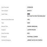 Justin Fields PSA 9 2021 Panini Obsidian Jersey Patch Auto Electric Etch Purple Rookie RC #d/40 Card #203