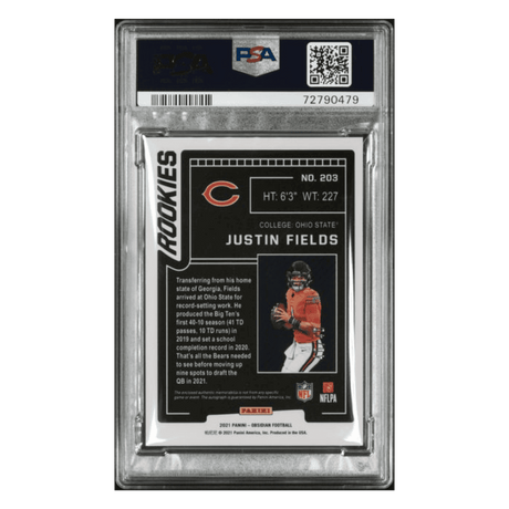 Justin Fields PSA 9 2021 Panini Obsidian Jersey Patch Auto Electric Etch Purple Rookie RC #d/40 Card #203
