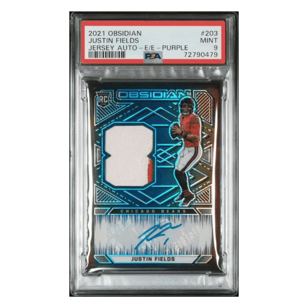 Justin Fields PSA 9 2021 Panini Obsidian Jersey Patch Auto Electric Etch Purple Rookie RC #d/40 Card #203