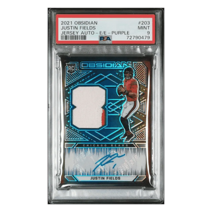Justin Fields PSA 9 2021 Panini Obsidian Jersey Patch Auto Electric Etch Purple Rookie RC #d/40 Card #203