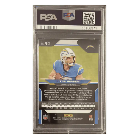 Justin Herbert PSA 10 2020 Panini Chronicles Prizm Black Rookie RC Card #PB3