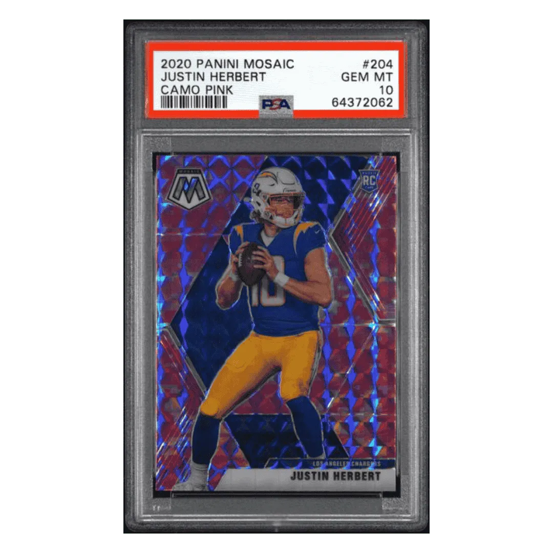 Justin Herbert PSA 10 2020 Panini Mosaic Camo Pink Rookie RC Card #204