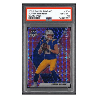 Justin Herbert PSA 10 2020 Panini Mosaic Camo Pink Rookie RC Card #204