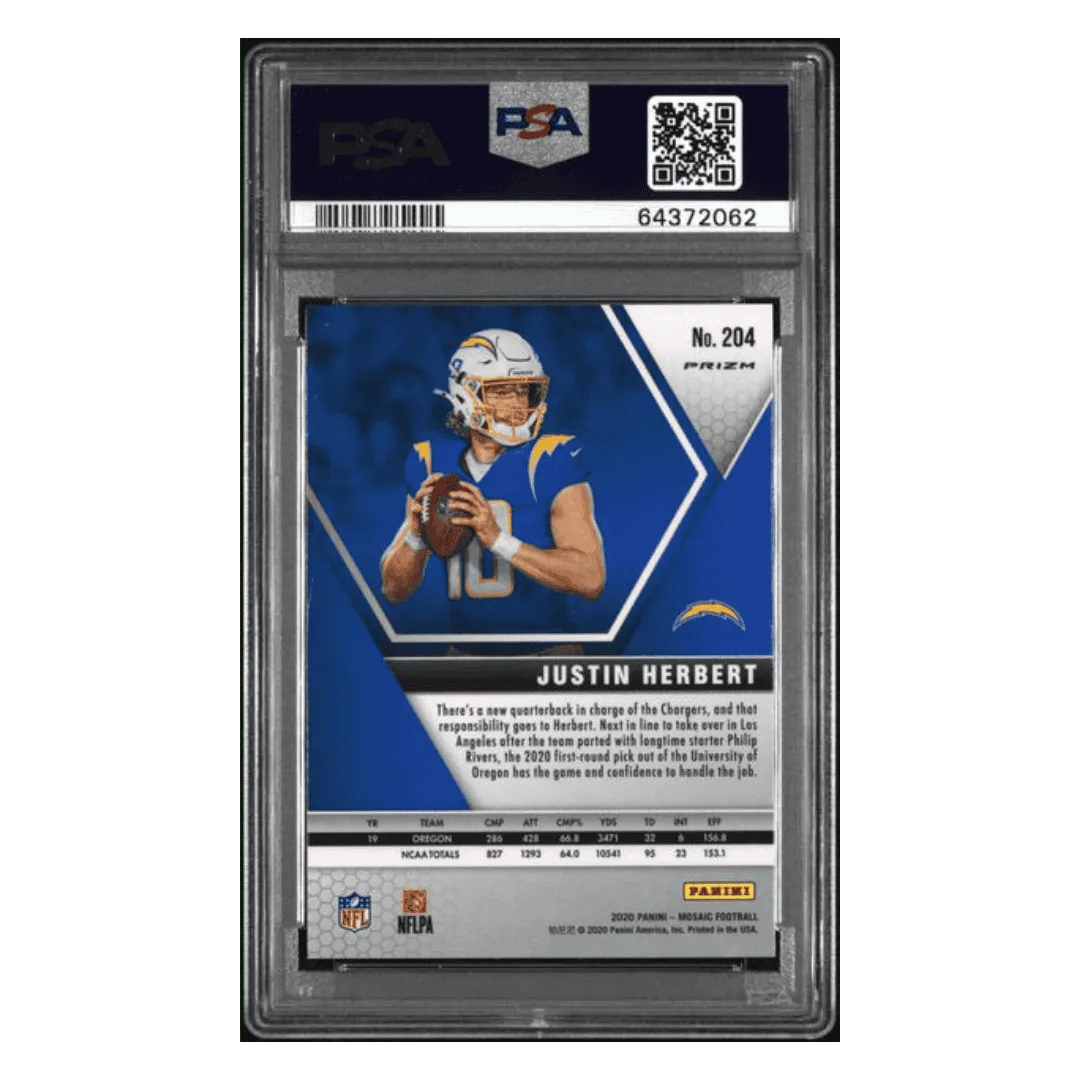 Justin Herbert PSA 10 2020 Panini Mosaic Camo Pink Rookie RC Card #204