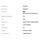 Justin Herbert PSA 10 2020 Panini Select Turbocharged Card #T24