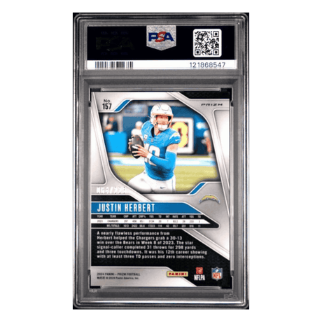 Justin Herbert PSA 8 2024 Panini Prizm Purple Ice #d/ 225 Card #157