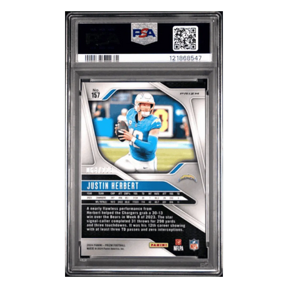 Justin Herbert PSA 8 2024 Panini Prizm Purple Ice #d/ 225 Card #157