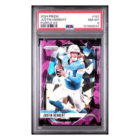 Justin Herbert PSA 8 2024 Panini Prizm Purple Ice #d/ 225 Card #157