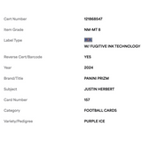 Justin Herbert PSA 8 2024 Panini Prizm Purple Ice #d/ 225 Card #157