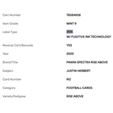 Justin Herbert PSA 9 2020 Panini Spectra Rise Above #d/75 Card #RI2