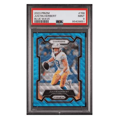 Justin Herbert PSA 9 2023 Panini Prizm Blue Wave #d/ 199 Card #158
