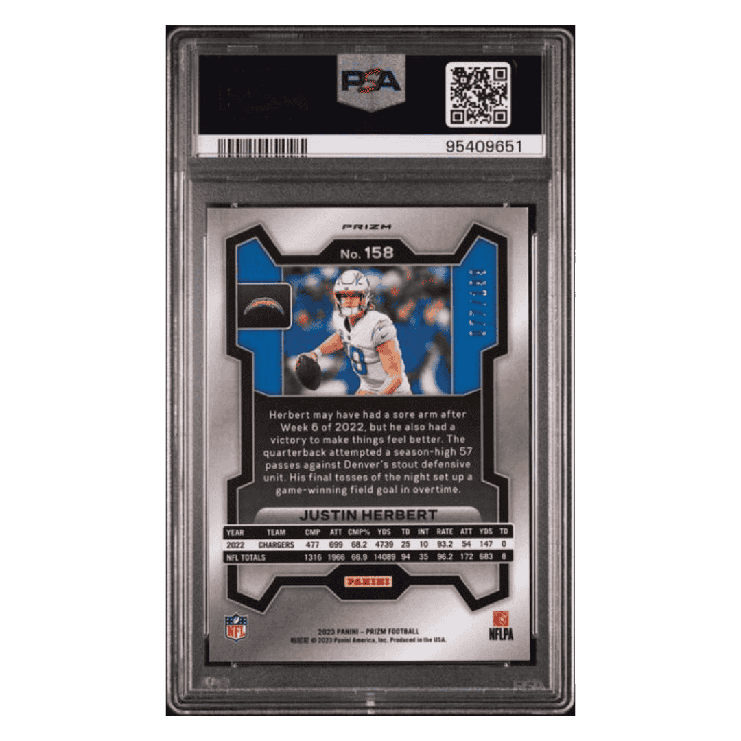 Justin Herbert PSA 9 2023 Panini Prizm Blue Wave #d/ 199 Card #158