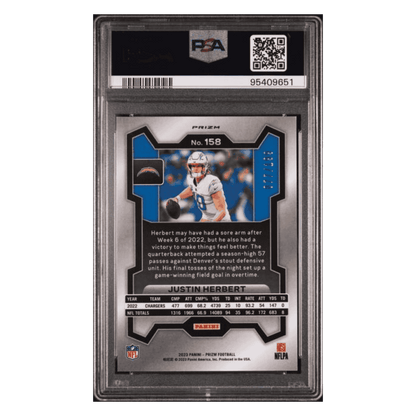 Justin Herbert PSA 9 2023 Panini Prizm Blue Wave #d/ 199 Card #158
