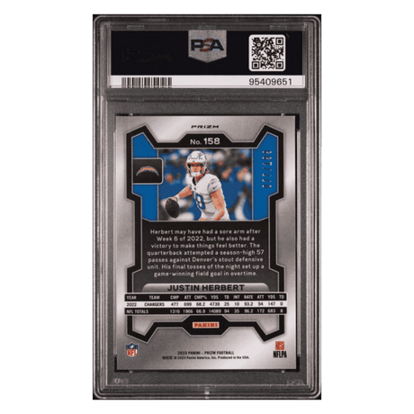 Justin Herbert PSA 9 2023 Panini Prizm Blue Wave #d/ 199 Card #158