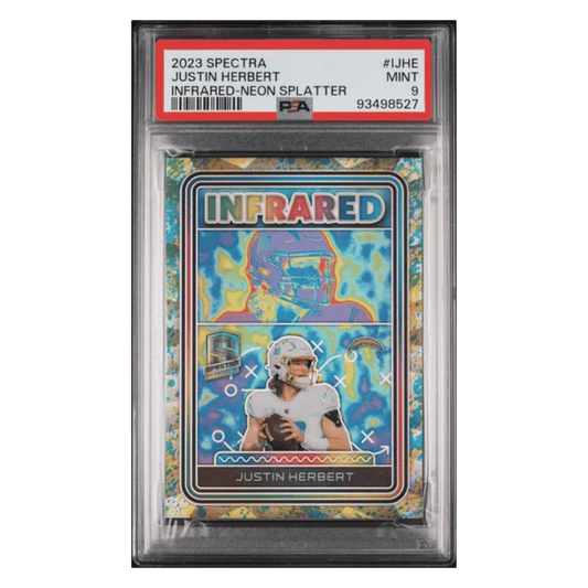 Justin Herbert PSA 9 2023 Panini Spectra Infrared Neon Splatter #d/ 8 Card #IJHE