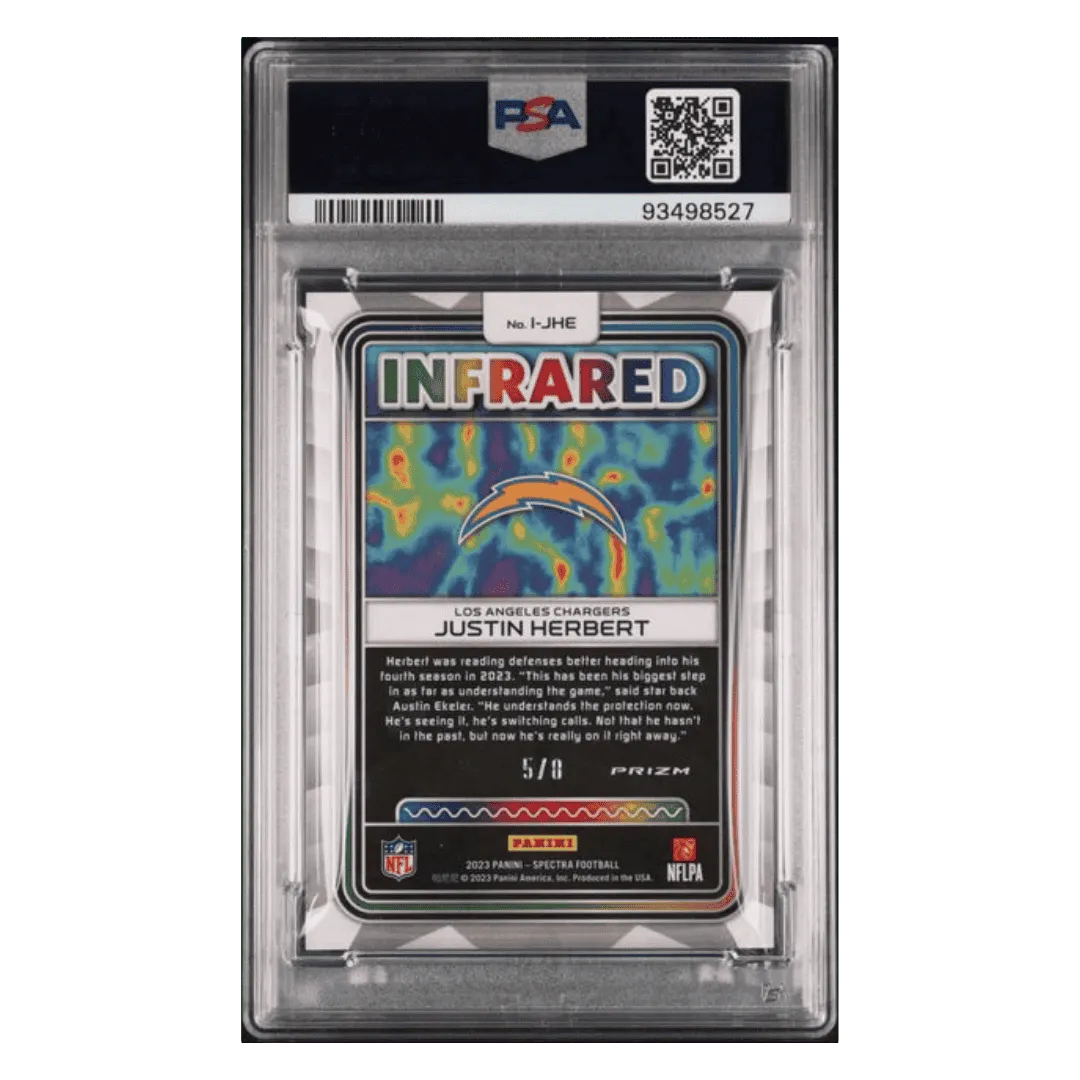 Justin Herbert PSA 9 2023 Panini Spectra Infrared Neon Splatter #d/ 8 Card #IJHE