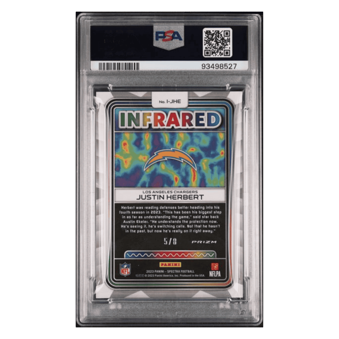 Justin Herbert PSA 9 2023 Panini Spectra Infrared Neon Splatter #d/ 8 Card #IJHE