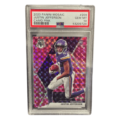 Justin Jefferson PSA 10 2020 Panini Mosaic Camo Pink Rookie RC Card #209