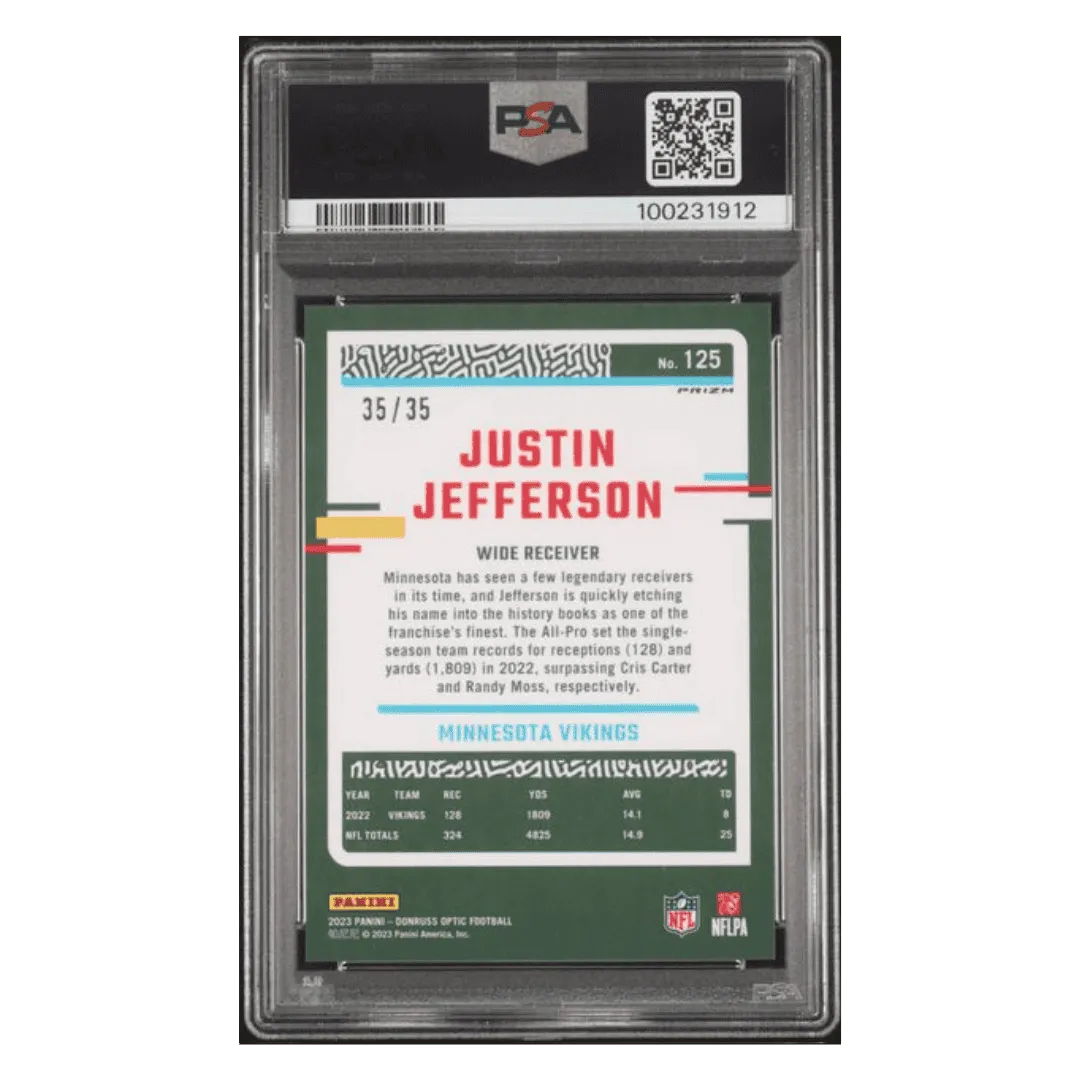 Justin Jefferson PSA 10 2023 Panini Donruss Optic Bronze Mojo #35/ 35 Card #125